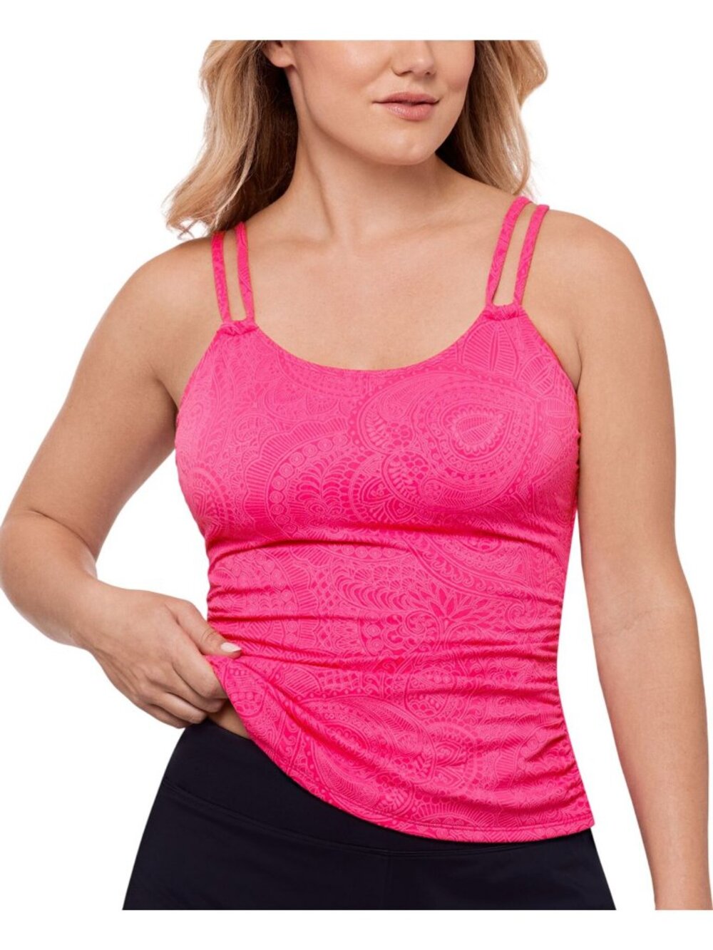 NWT Swim Solutions Paisley Jacquard Tankini Swim Top 807098 Jacquard Pink 10